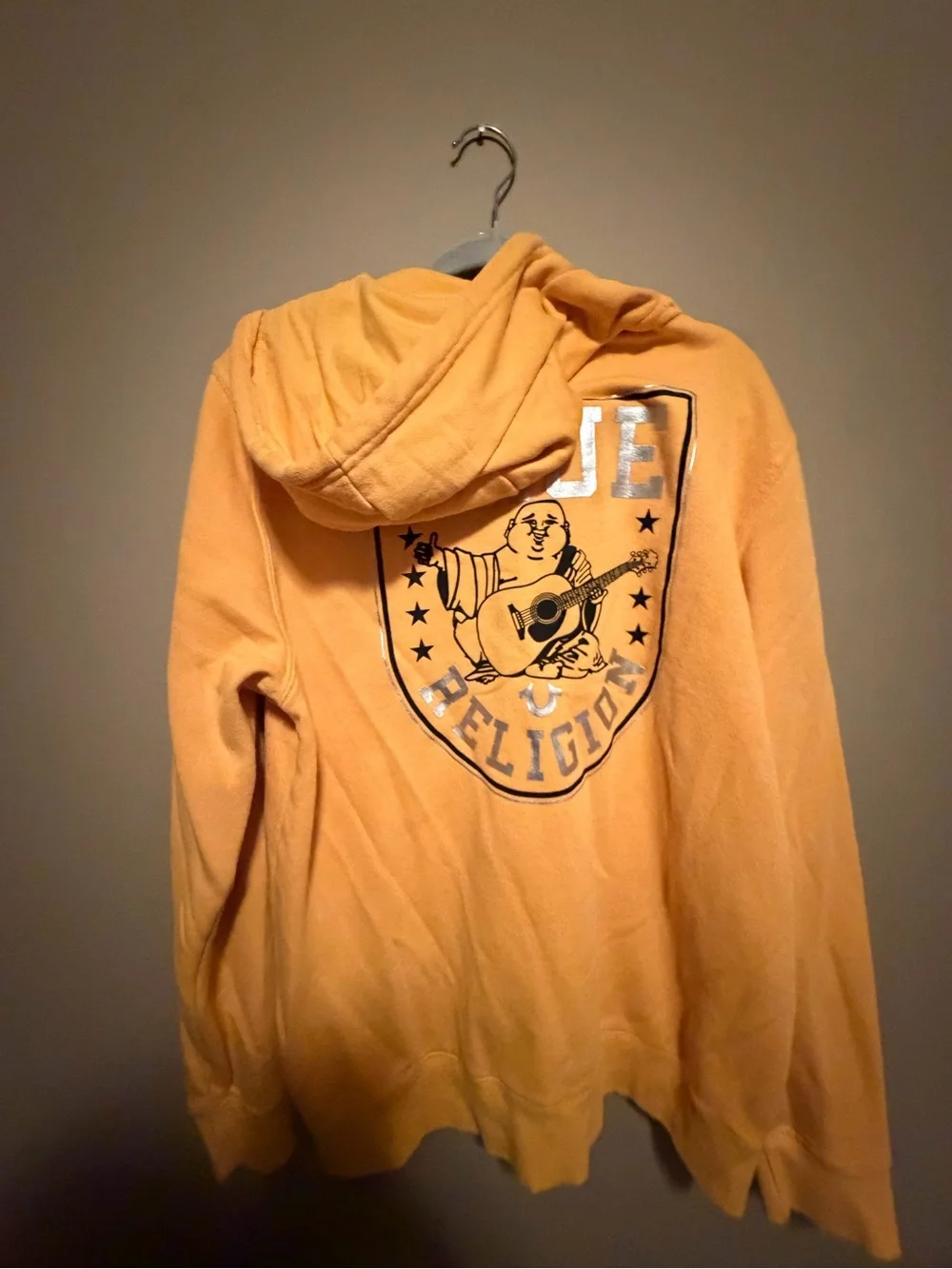 True Religion Mustard Zip Front Hoodie with Logo